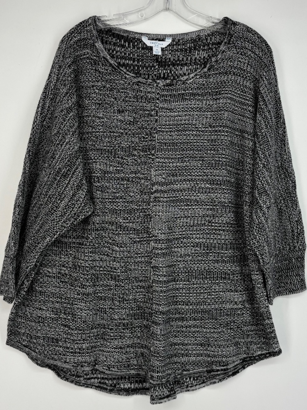 Boutique+ Womens 1X Pullover Sweater Black White Marled Knit Acrylic 3/4 Sleeves